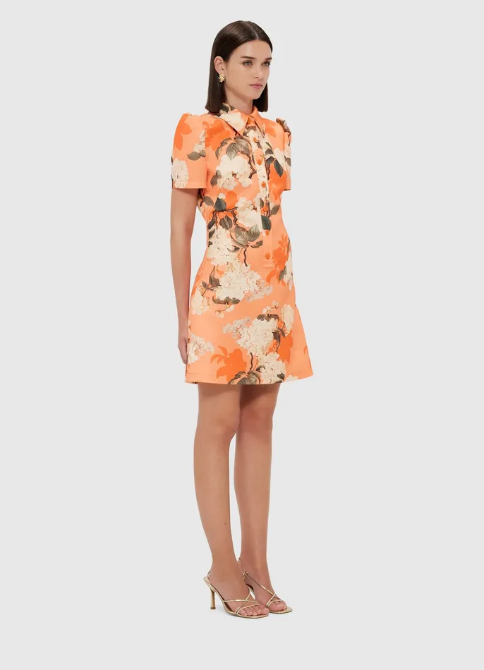 LEO LIN Brooke Mini Dress 8211 Hydrangea Print in Tangerine Women Dresses and Jumpsuits