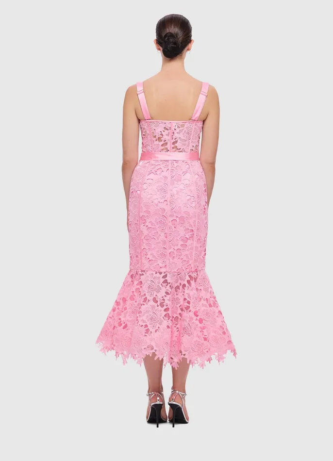LEO LIN Dresses and Jumpsuits Women Clover Lace Bustier Ruffle Midi Dress 8211 Candy Pink