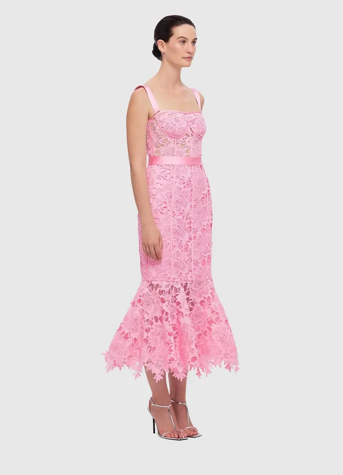 LEO LIN Dresses and Jumpsuits Women Clover Lace Bustier Ruffle Midi Dress 8211 Candy Pink
