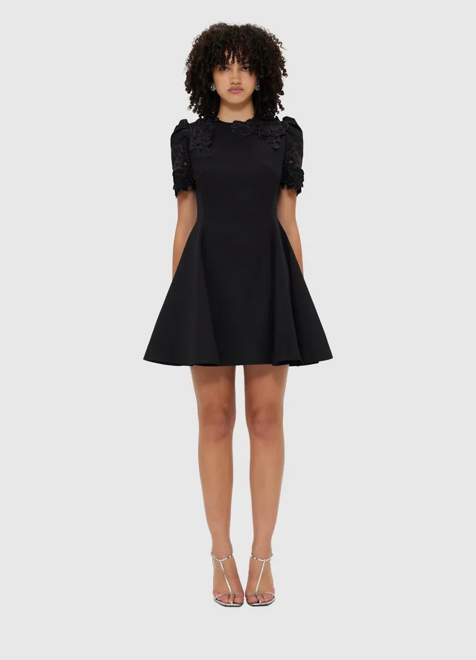 LEO LIN Dresses and Jumpsuits Women Elyse Appliqu Short Sleeve Mini Dress 8211 Ebony