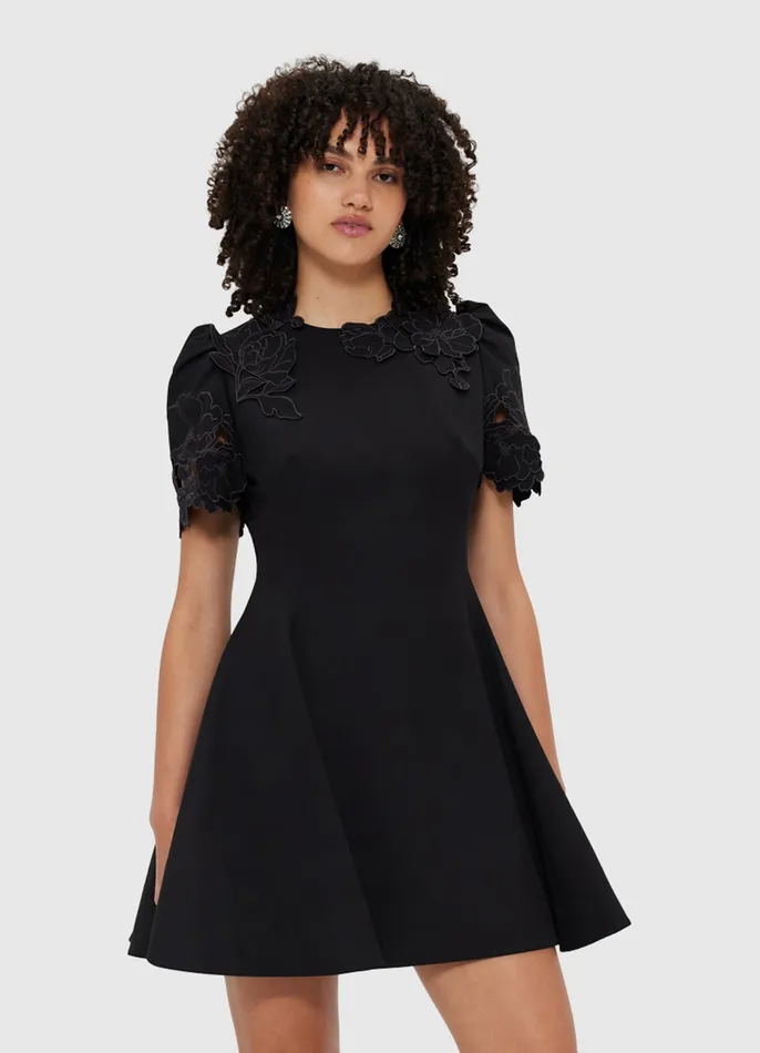 LEO LIN Dresses and Jumpsuits Women Elyse Appliqu Short Sleeve Mini Dress 8211 Ebony