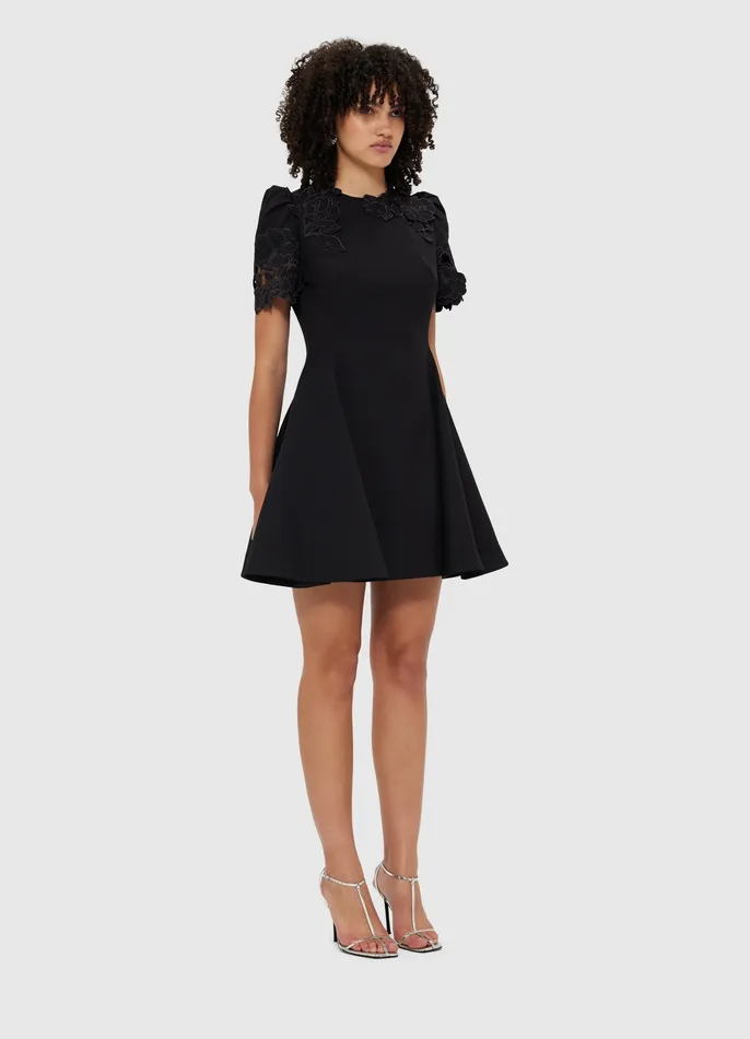 LEO LIN Dresses and Jumpsuits Women Elyse Appliqu Short Sleeve Mini Dress 8211 Ebony