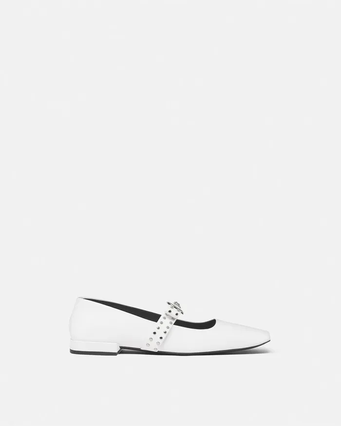 Loafers and Flats Women Versace Gianni Ribbon Studded Ballerinas White