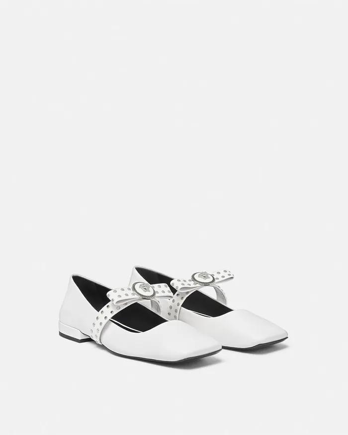 Loafers and Flats Women Versace Gianni Ribbon Studded Ballerinas White