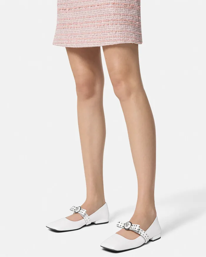 Loafers and Flats Women Versace Gianni Ribbon Studded Ballerinas White