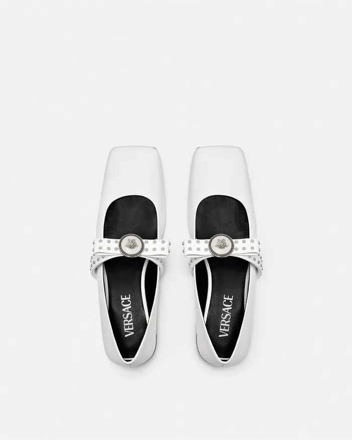 Loafers and Flats Women Versace Gianni Ribbon Studded Ballerinas White