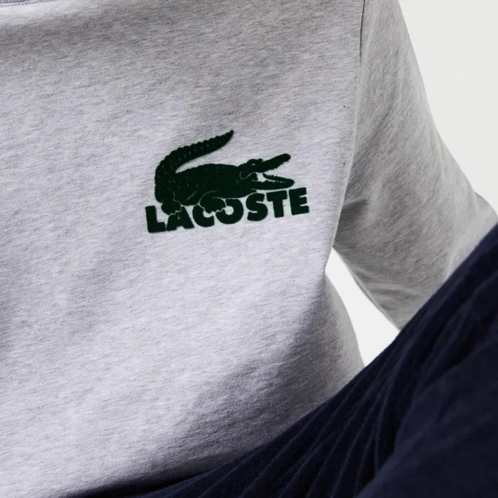 Loungewear and Pajamas Men Lacoste Men039s Cotton Fleece Lounge Sweatshirt Grey Chine Green Y9k