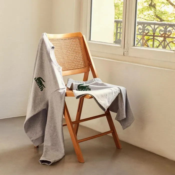 Loungewear and Pajamas Men Lacoste Men039s Cotton Fleece Lounge Sweatshirt Grey Chine Green Y9k