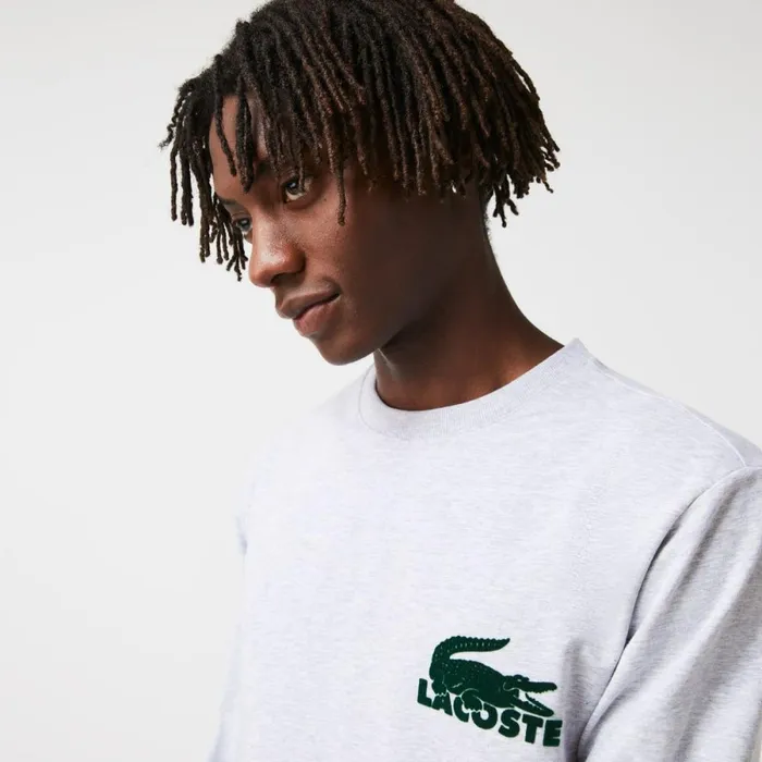 Loungewear and Pajamas Men Lacoste Men039s Cotton Fleece Lounge Sweatshirt Grey Chine Green Y9k
