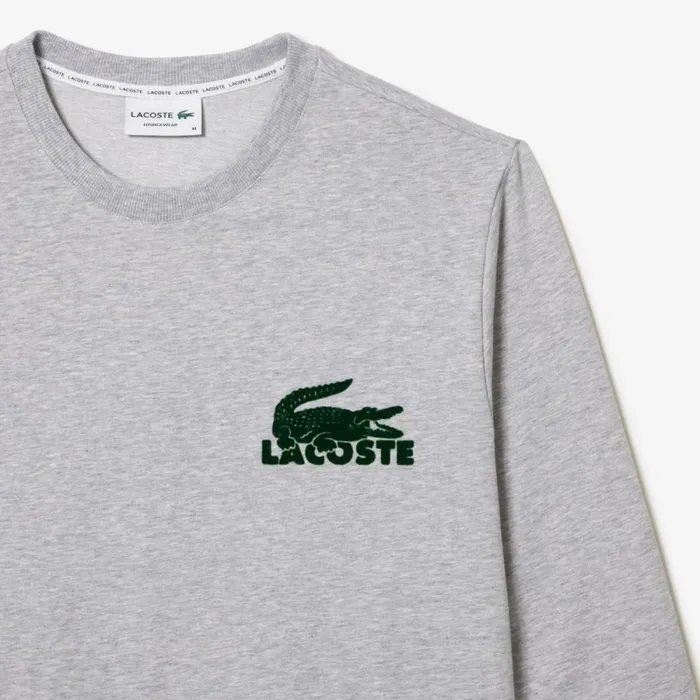 Loungewear and Pajamas Men Lacoste Men039s Cotton Fleece Lounge Sweatshirt Grey Chine Green Y9k