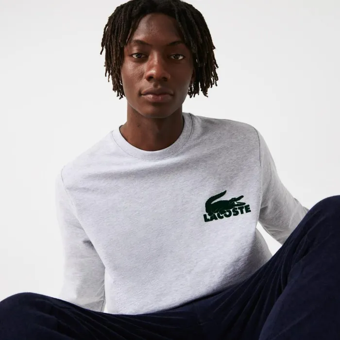 Loungewear and Pajamas Men Lacoste Men039s Cotton Fleece Lounge Sweatshirt Grey Chine Green Y9k