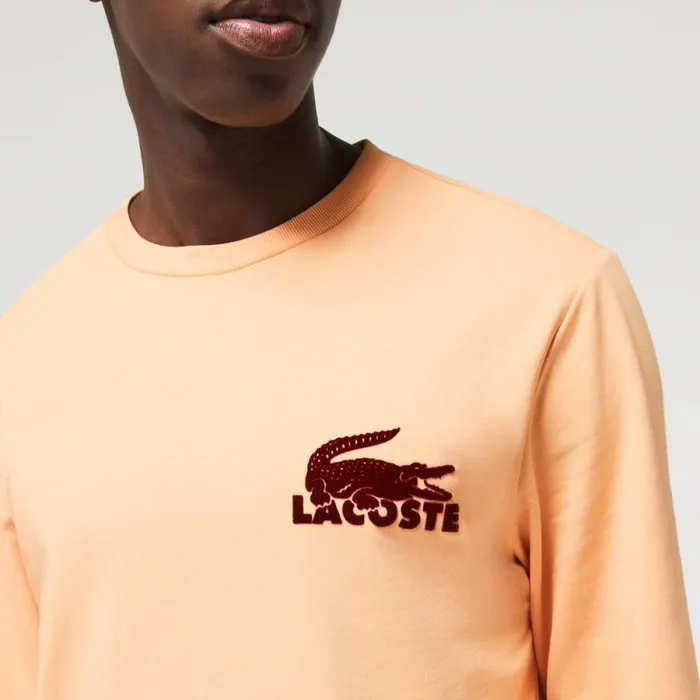 Loungewear and Pajamas Men Lacoste Men039s Cotton Fleece Lounge Sweatshirt Light Orange Bordeaux Rz6