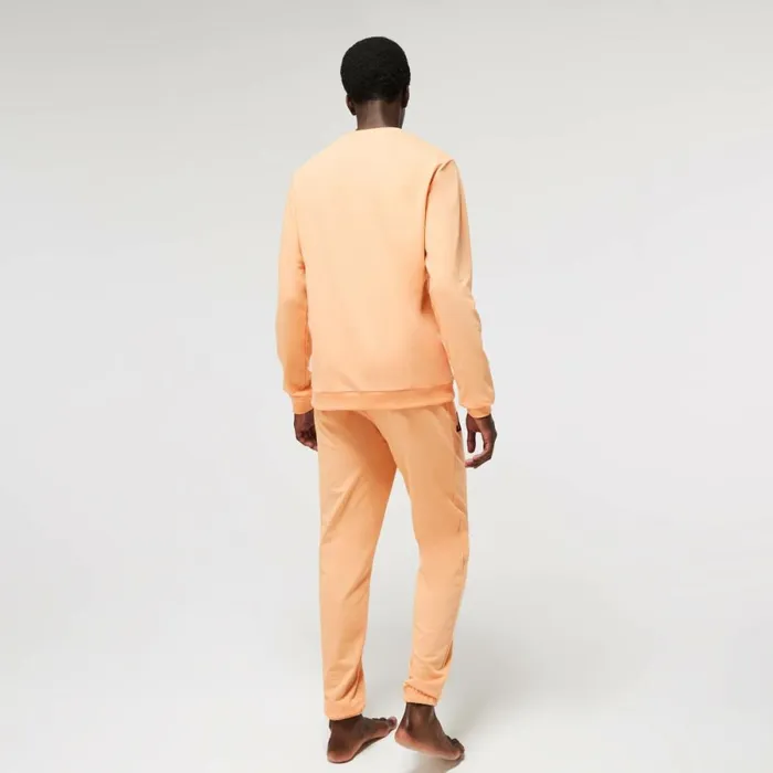 Loungewear and Pajamas Men Lacoste Men039s Cotton Fleece Lounge Sweatshirt Light Orange Bordeaux Rz6