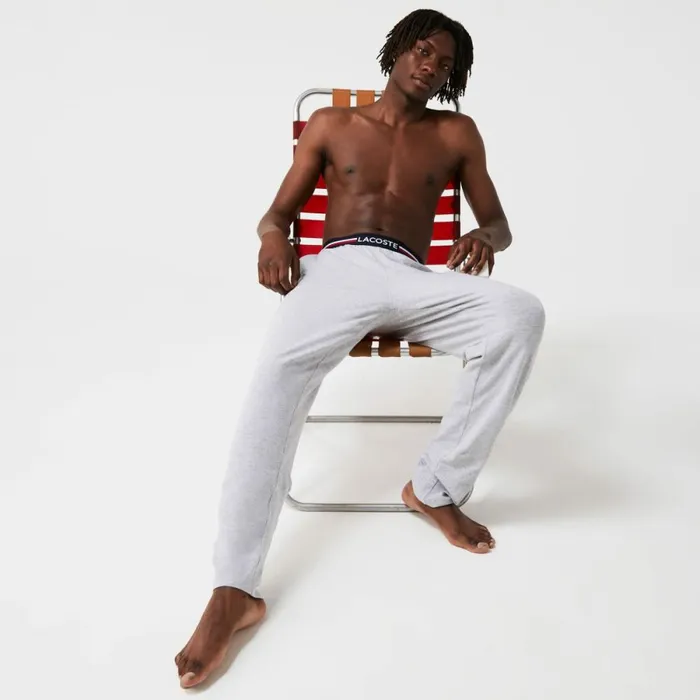 Loungewear and Pajamas Men Lacoste Men039s Jersey Multicolor Waistband Pajama Pants Grey Chine Cca