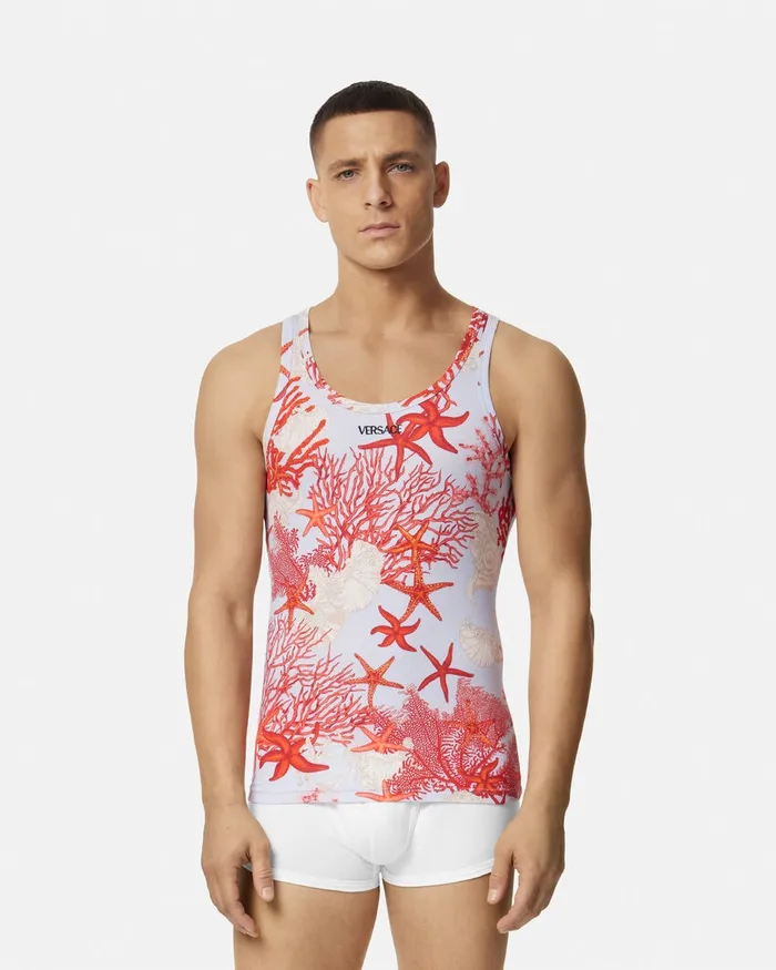 Loungewear and Pajamas Men Versace Barocco Sea Ribbed Tank Top Blueprint