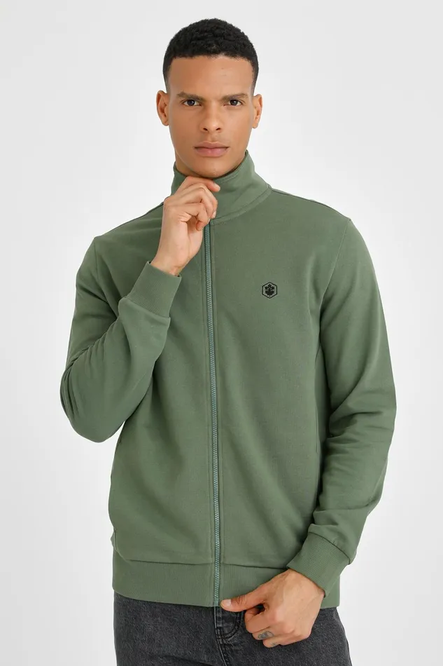 Lumberjack SWEATSHIRTS Men FULL ZIP SWEATSHIRT BASIC ARMY GREEN Man With Zipper Sweatshirt Green