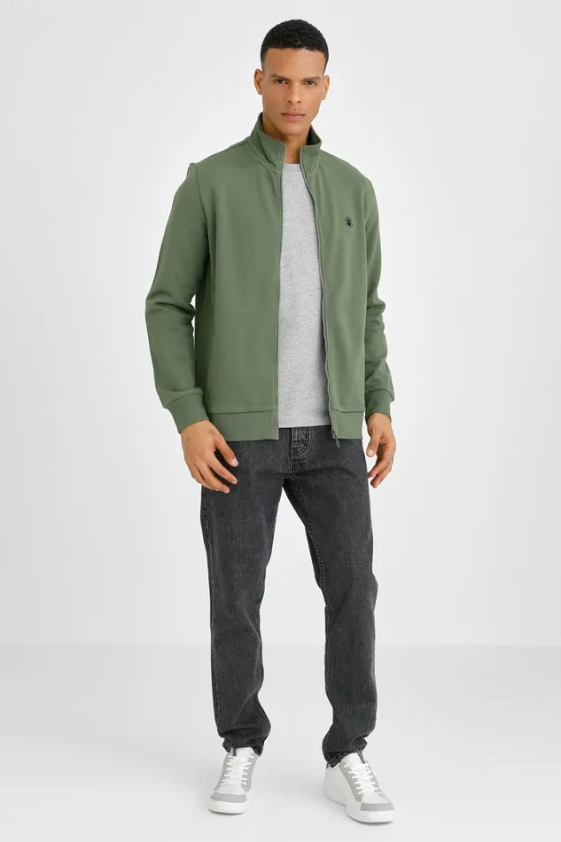 Lumberjack SWEATSHIRTS Men FULL ZIP SWEATSHIRT BASIC ARMY GREEN Man With Zipper Sweatshirt Green