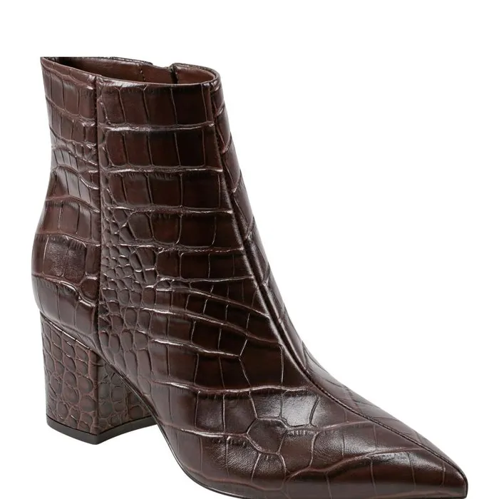 Marc Fisher Boots and Booties Women Jarli Pointy Ankle Bootie Brown Croco Leather