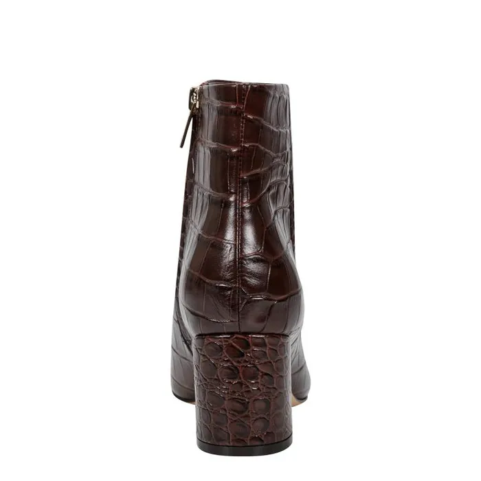 Marc Fisher Boots and Booties Women Jarli Pointy Ankle Bootie Brown Croco Leather