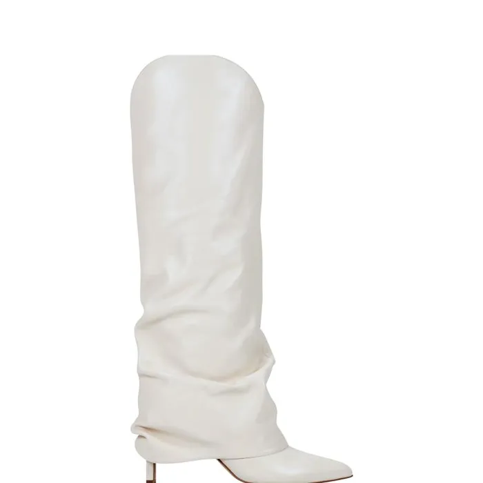 Marc Fisher Boots and Booties Women Nairine Foldover Dress Boot White Leather