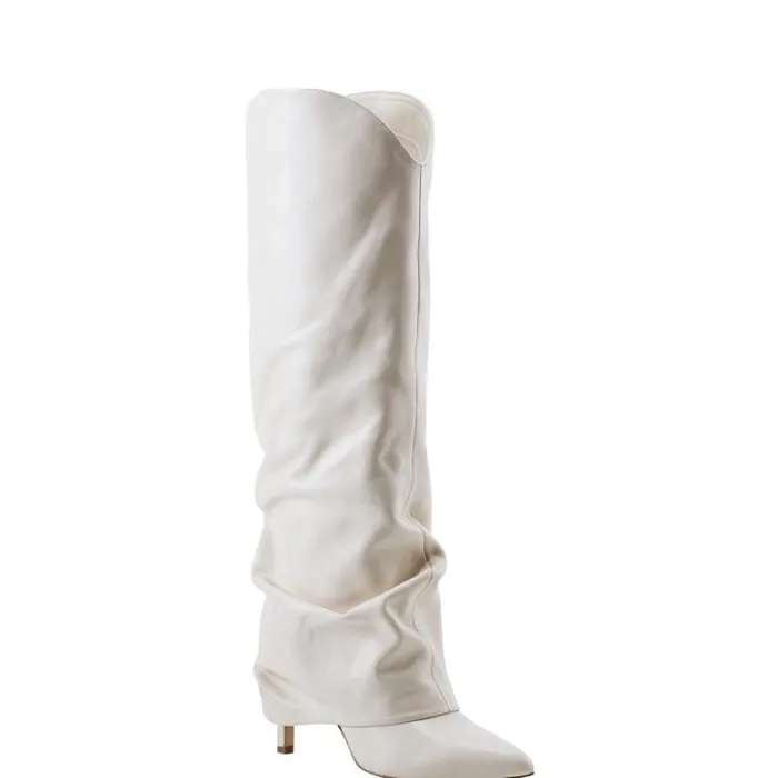 Marc Fisher Boots and Booties Women Nairine Foldover Dress Boot White Leather