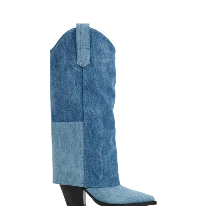 Marc Fisher Boots Women Harlo Foldover Western Boot Denim