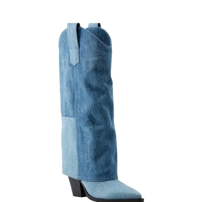 Marc Fisher Boots Women Harlo Foldover Western Boot Denim