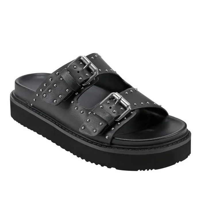 Marc Fisher Mules and Slides Women Agusta Studded Slide Sandal Black Leather