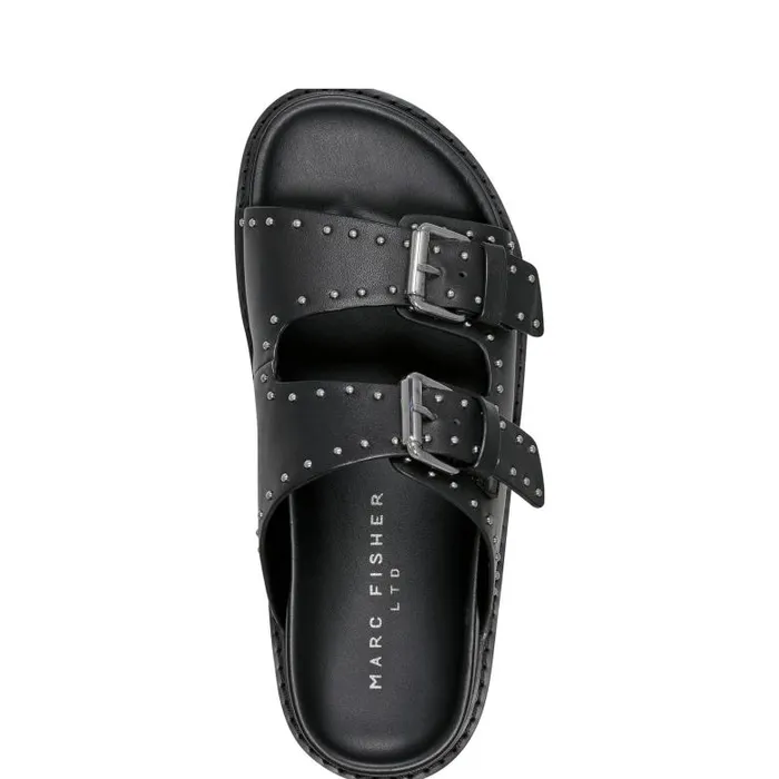 Marc Fisher Mules and Slides Women Agusta Studded Slide Sandal Black Leather