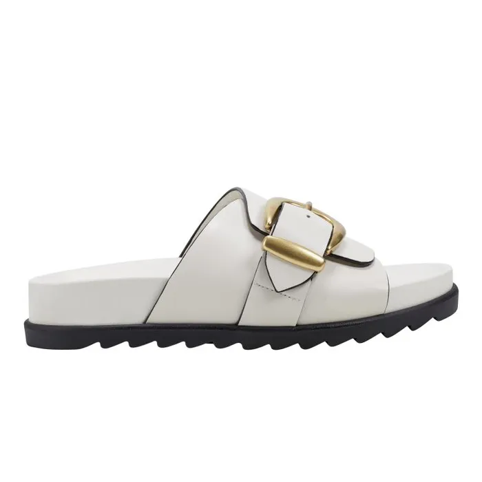 Marc Fisher Mules and Slides Women Hattie Footbed Slide Sandal Chic Cream