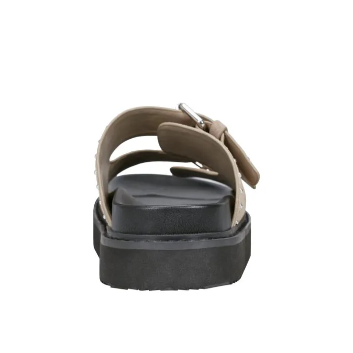 Marc Fisher Sandals Women Agusta Studded Slide Sandal Taupe Suede