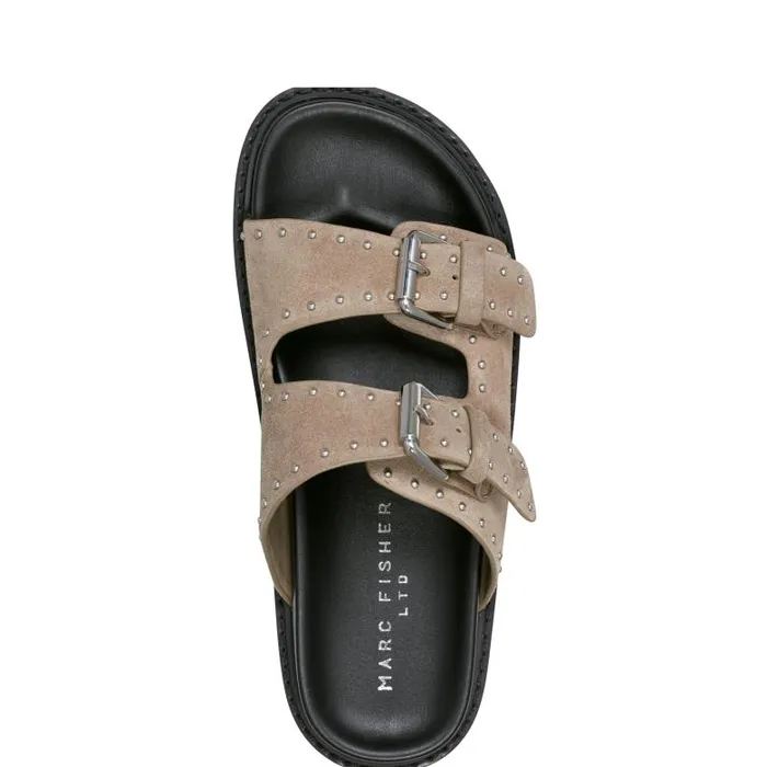 Marc Fisher Sandals Women Agusta Studded Slide Sandal Taupe Suede