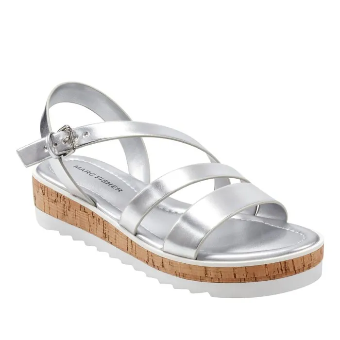 Marc Fisher Sandals Women Goget Strappy Casual Sandal Silver