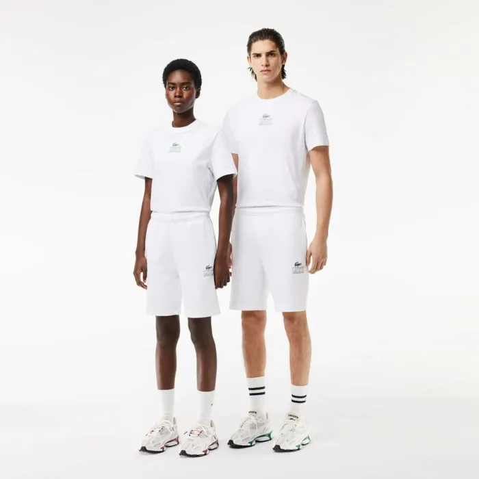 Matching Sets Men Lacoste Unisex Signature Print Shorts White 001