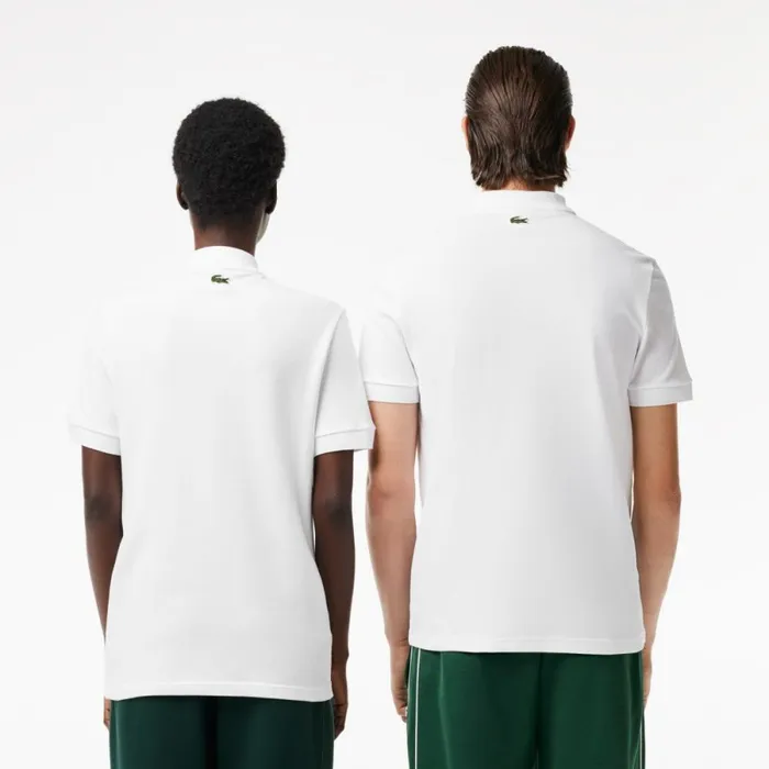 Matching Sets MenWomen Lacoste Unisex Signature Print Stretch Piqu Polo White 001