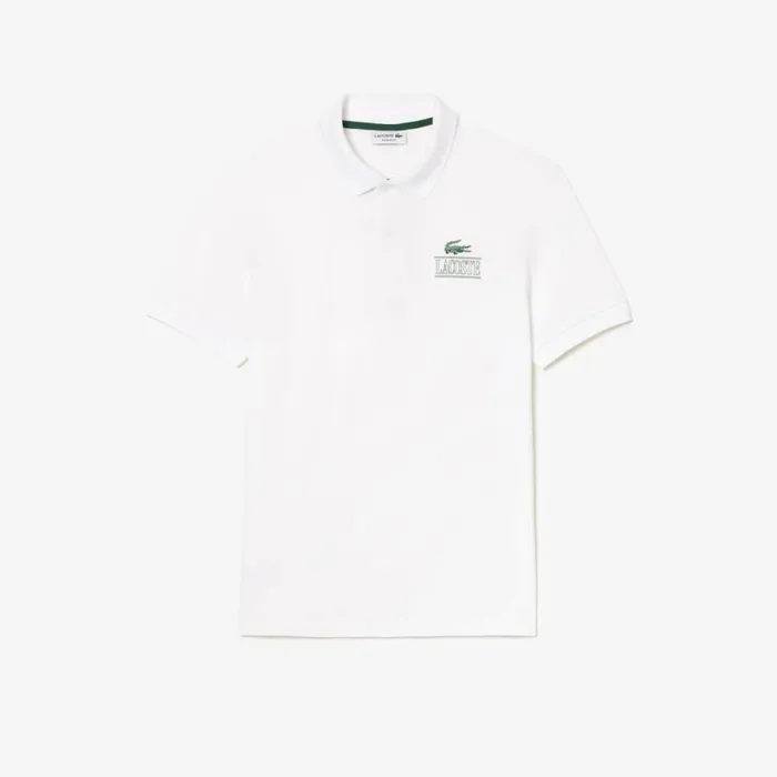 Matching Sets MenWomen Lacoste Unisex Signature Print Stretch Piqu Polo White 001