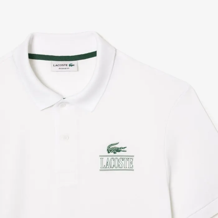 Matching Sets MenWomen Lacoste Unisex Signature Print Stretch Piqu Polo White 001