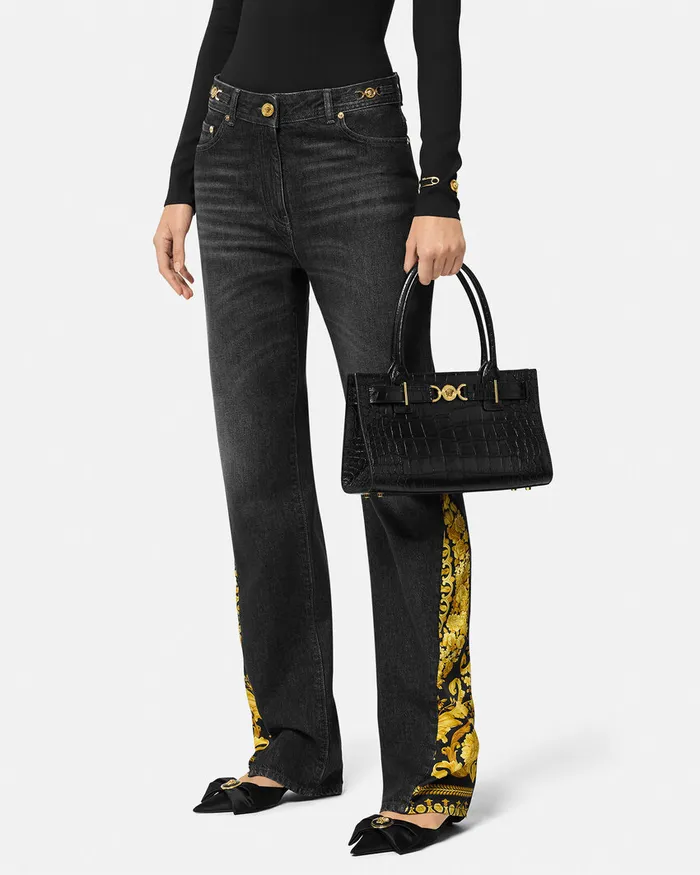Medusa 03995 Women Versace CrocEffect Medusa 03995 Tote Bag Blackgold