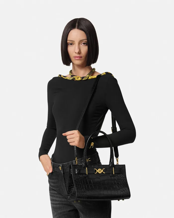 Medusa 03995 Women Versace CrocEffect Medusa 03995 Tote Bag Blackgold