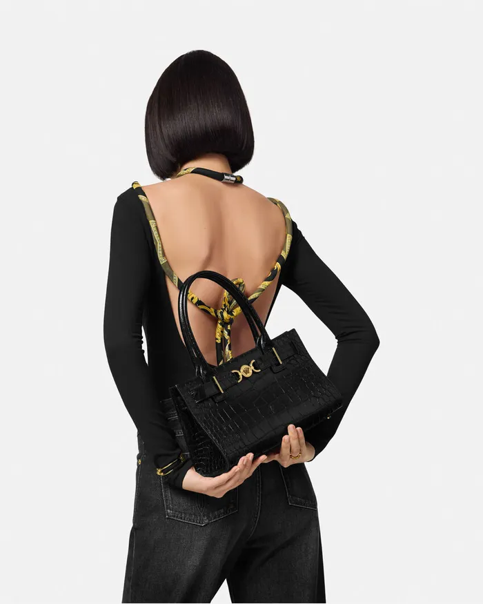 Medusa 03995 Women Versace CrocEffect Medusa 03995 Tote Bag Blackgold