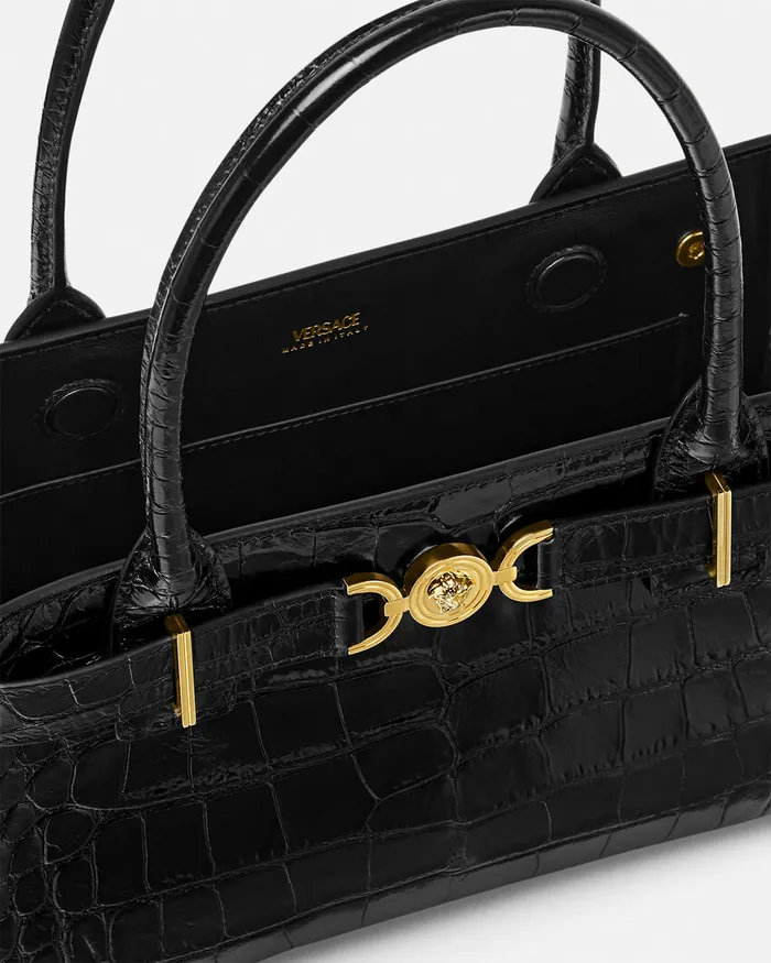 Medusa 03995 Women Versace CrocEffect Medusa 03995 Tote Bag Blackgold