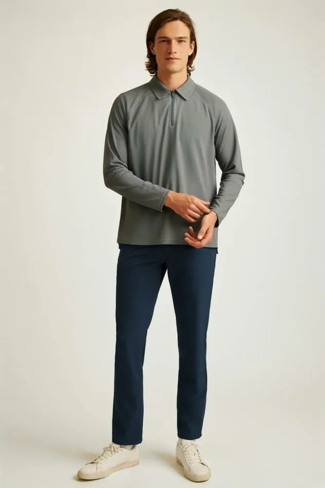 Men All Day Long Sleeve Zip Polo Lava Smoke Bonobos Polos