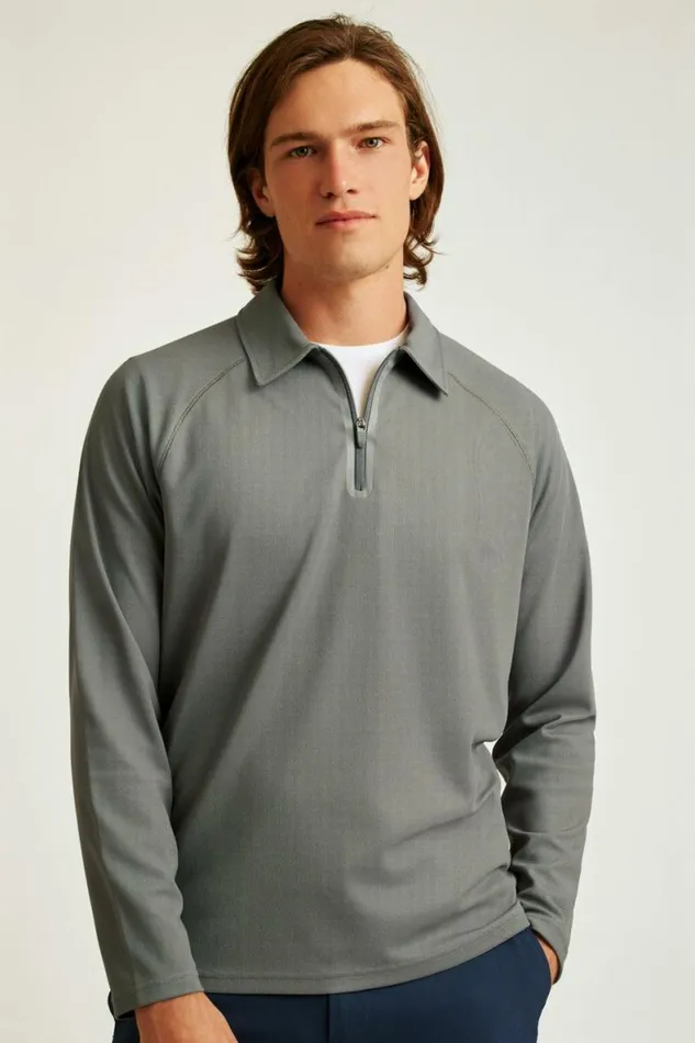 Men All Day Long Sleeve Zip Polo Lava Smoke Bonobos Polos