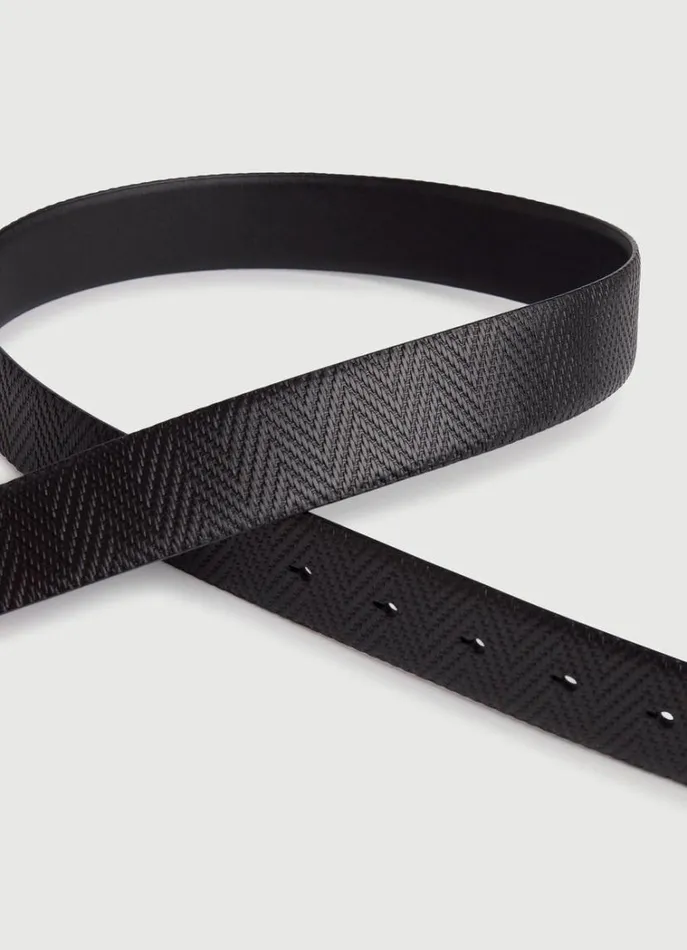 Men Belts Hackett London Leather Belt With Herringbone Design Black