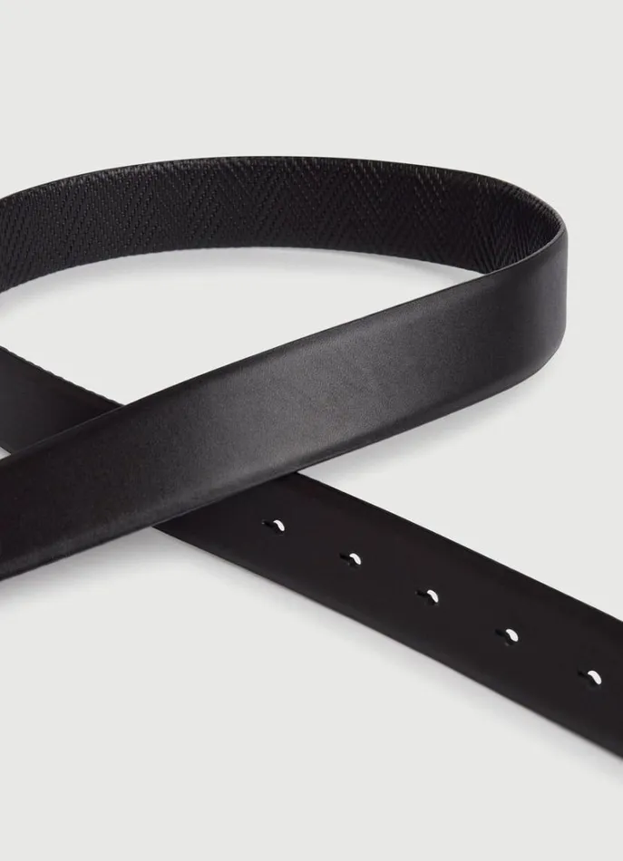 Men Belts Hackett London Leather Belt With Herringbone Design Black