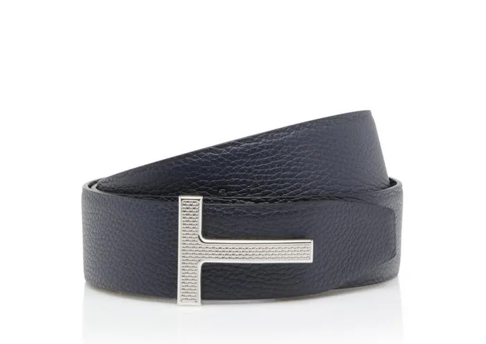 Men Belts Tom Ford Grain Leather Textured Buckle T Belt