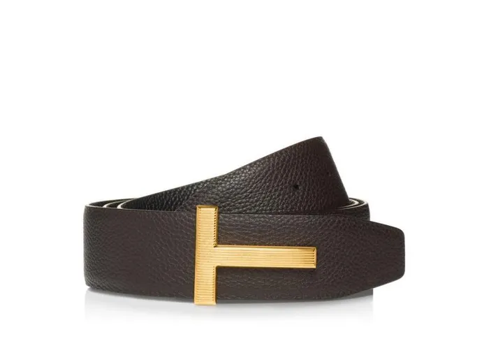Men Belts Tom Ford Soft Grain Leather Ridge T Belt Brown Black