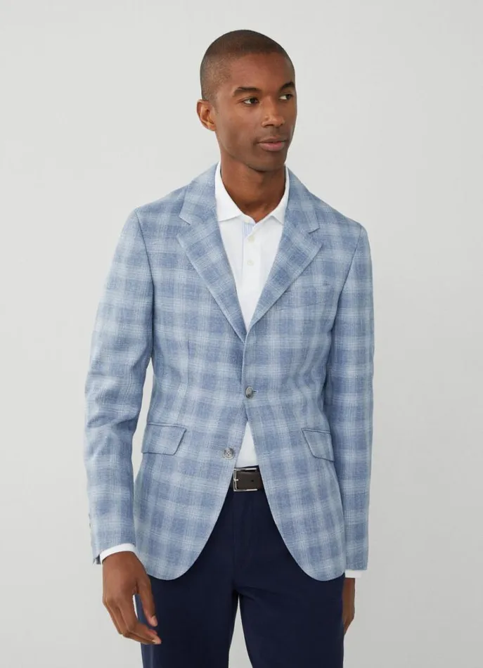 Men Blazers Hackett London Check Blazer Sky Blue