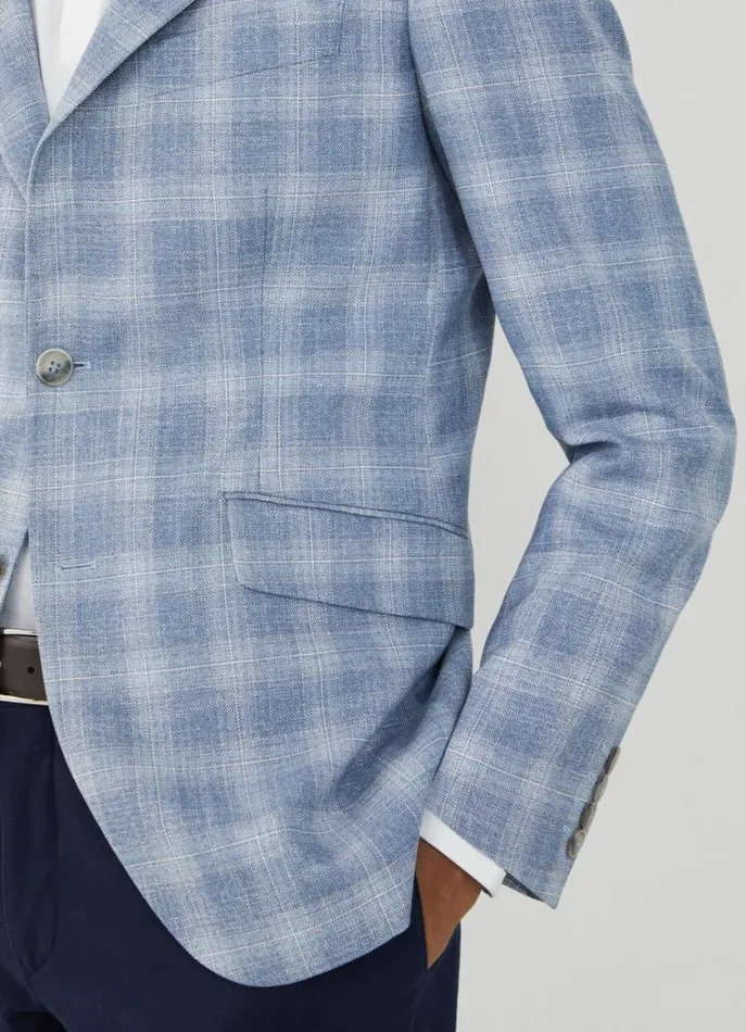 Men Blazers Hackett London Check Blazer Sky Blue