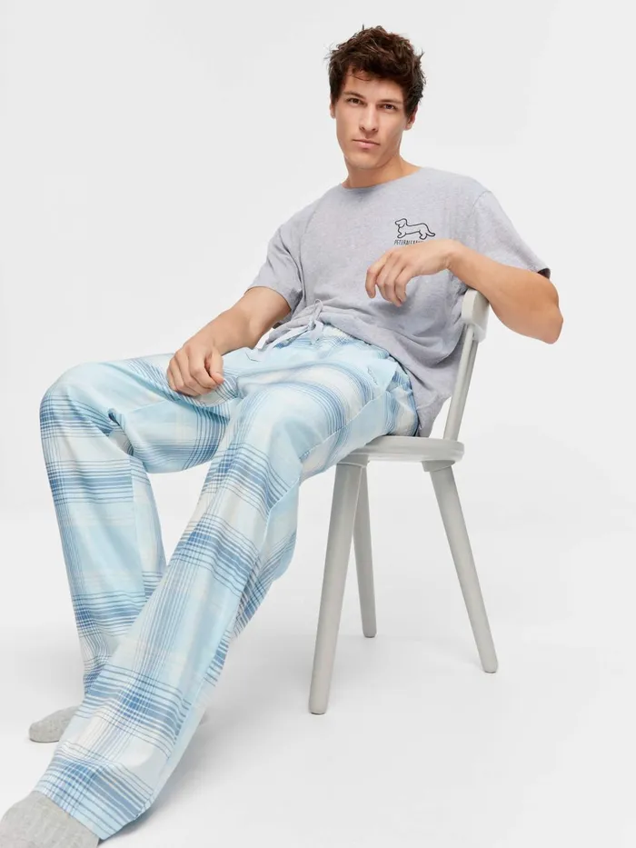 Men Blue Check Pj Pant Multi Peter Alexander Pants